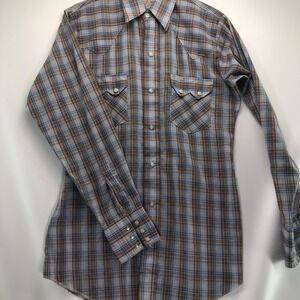 Vintage Dee Cee Shirt Mens 14.5 Western Pearl Snap Plaid Made in USA 90s